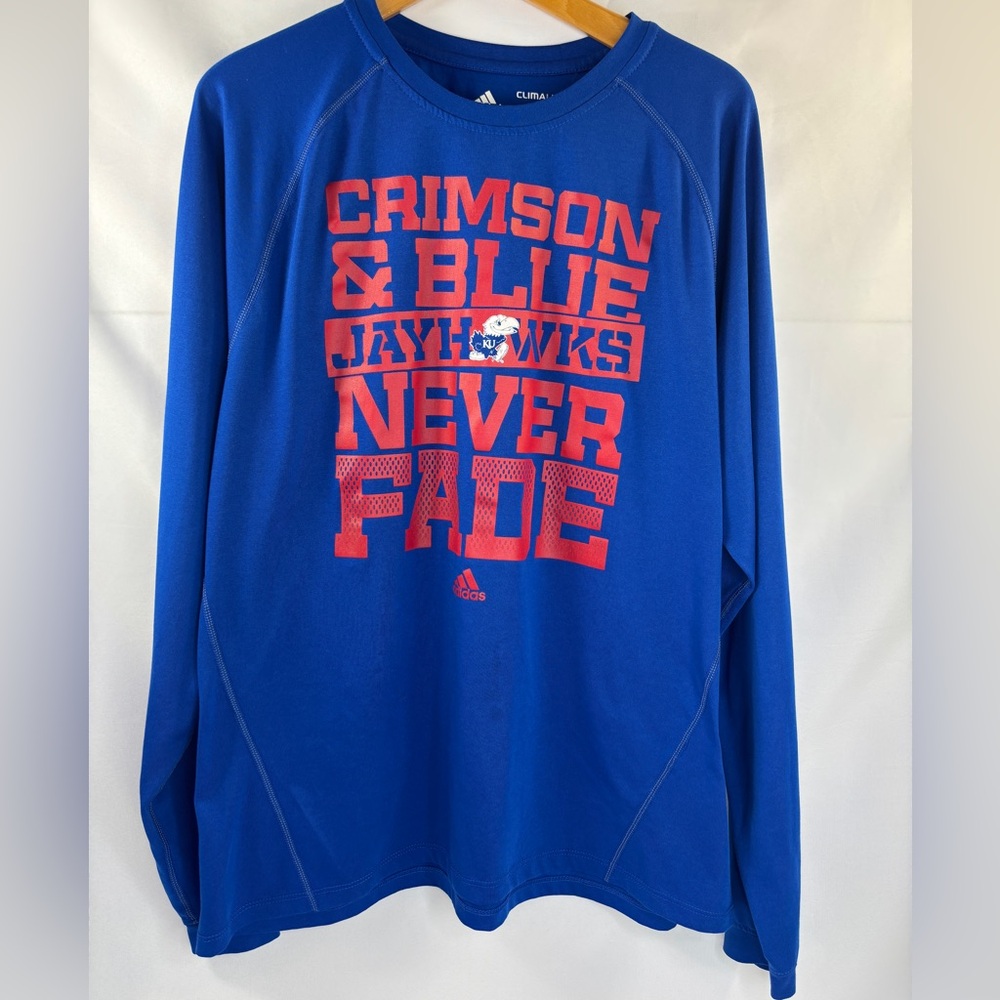 Adidas Clima Lite Kansas Jayhawks Crimson & Blue Never Fade Long Sleeve Shirt L